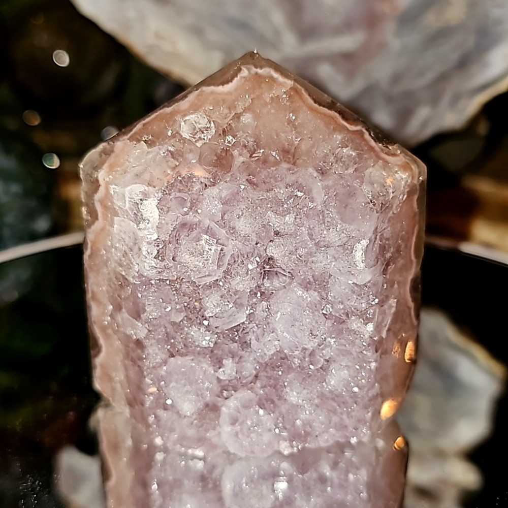 Brazilian Pink Amethyst Purple Flower Agate Druzy Tower